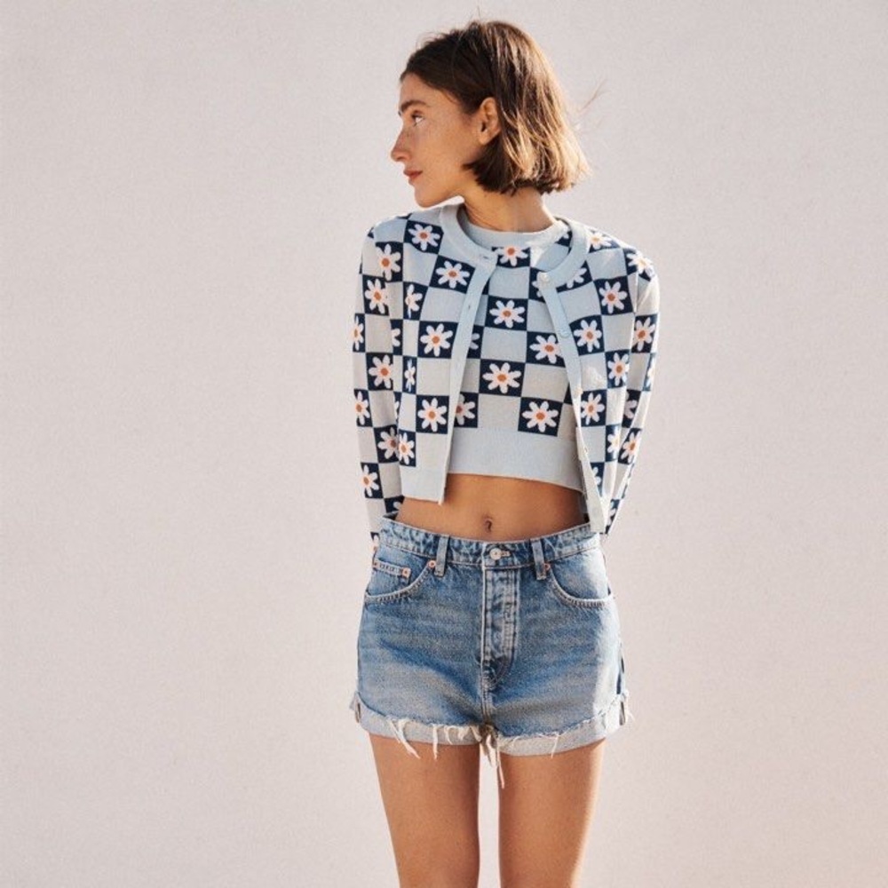 Zara Floral Jacquard Knit Cardigan S